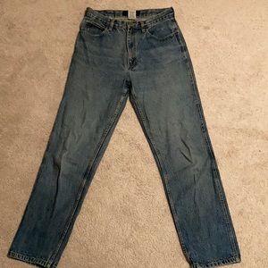 High waisted blue jeans
